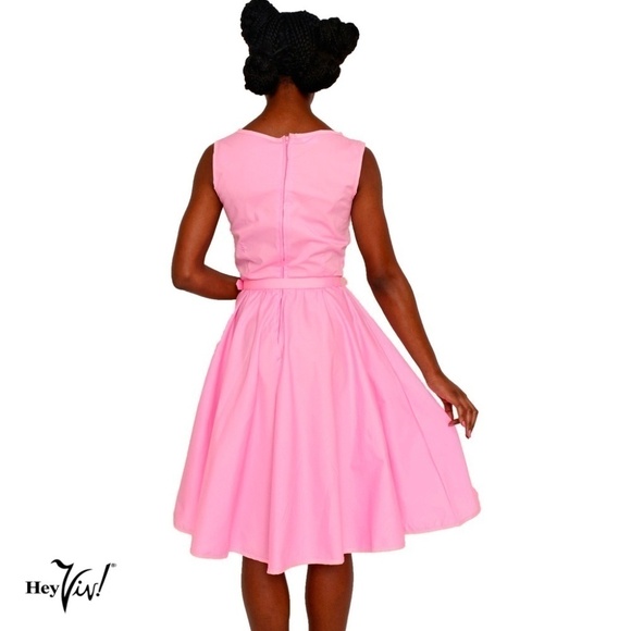 Pink Sleeveless Fit and Flare Dress Full Skirt Vintage Style Back Zip Sz Small - Picture 2 of 5
